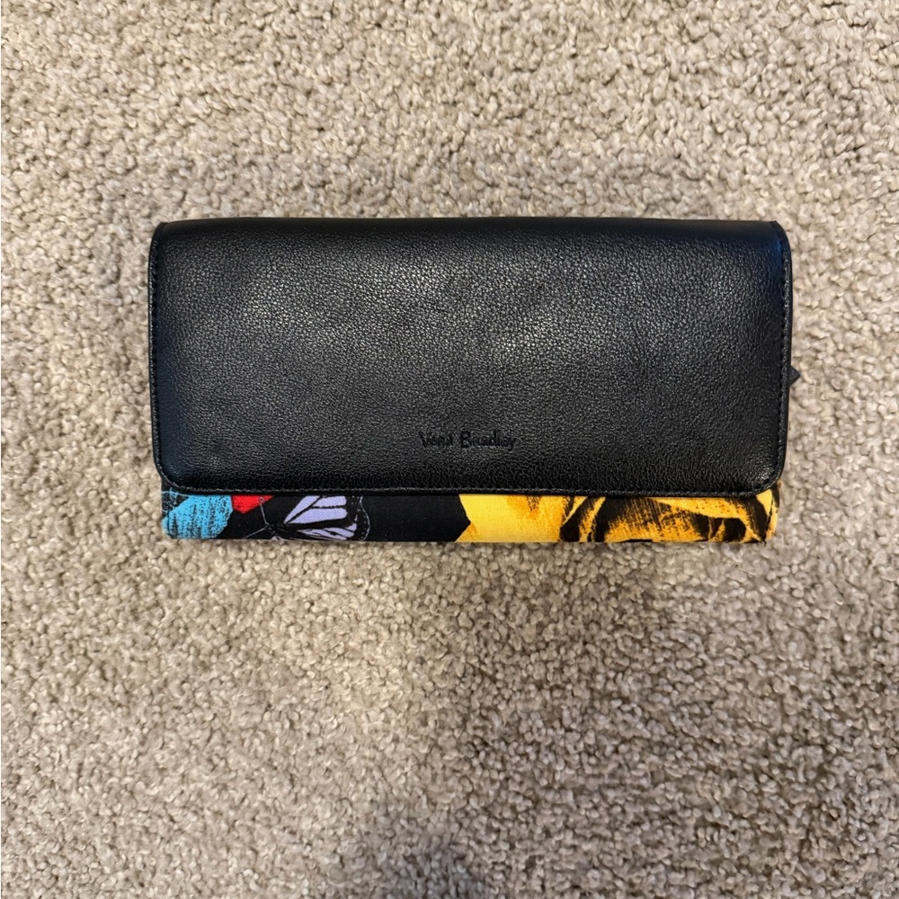 Vera Bradley Black Leather & Cotton Wallet